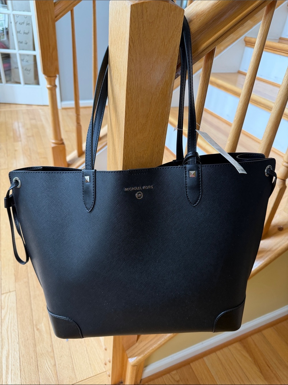Michael Kors Black Saffiano EdithTote with silver  Logo